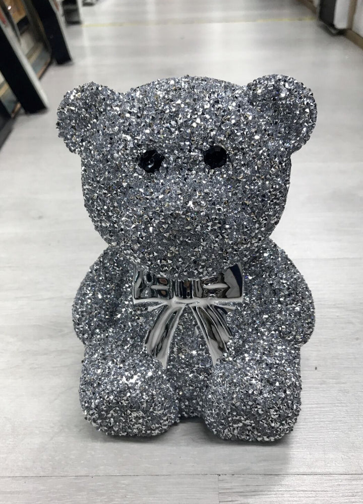 crushed diamond silver teddy bear ornament