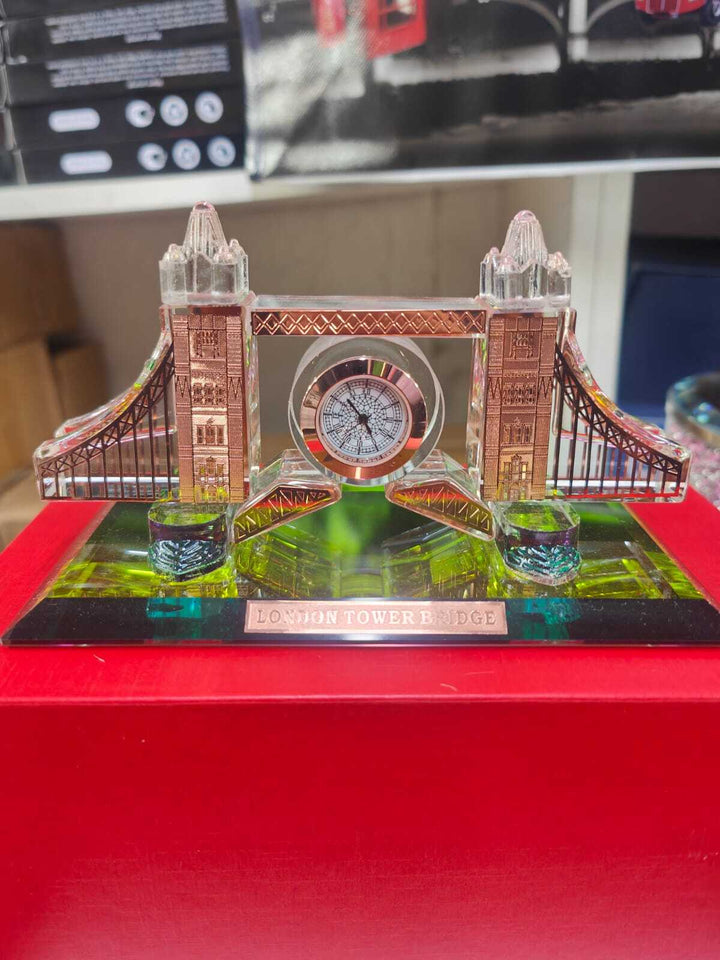 London Tower Bridge glass table clock rose gold