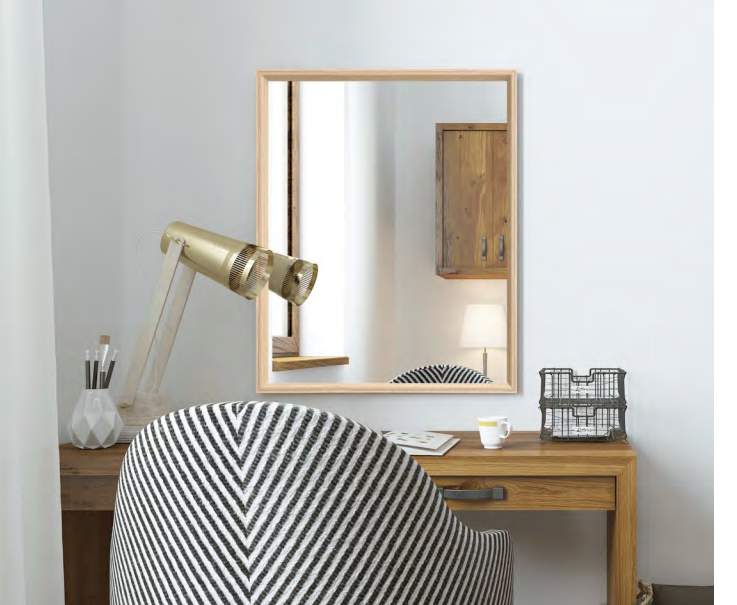 Square Wall Hanging Mirror 65x65cm Oak/White