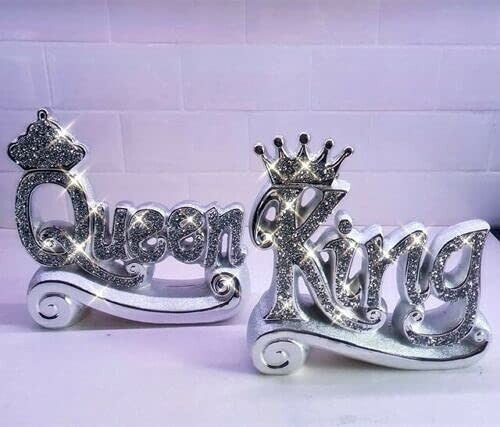 king queen crushed diamond silver ornament 2pcs