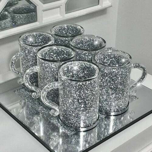 Crush diamond crystal silver mugs set of 6