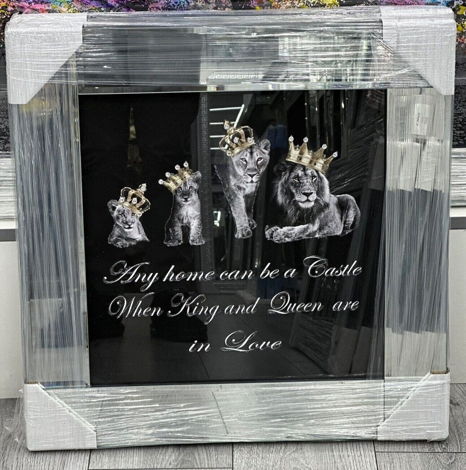 Lion King & Queen chrome liquid art frame 55x55