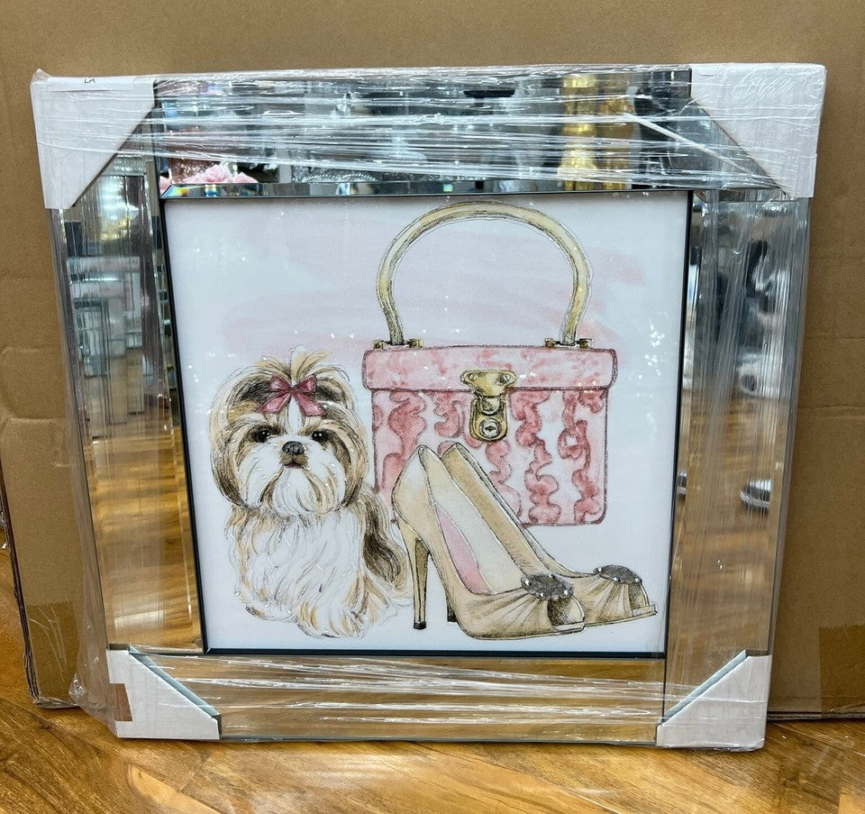 glamour pups liquid glitter wall art mirrored frame sparkle decor