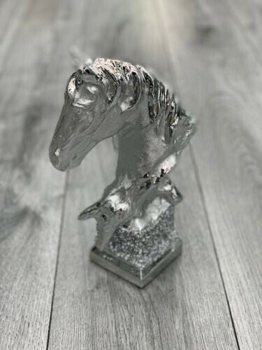 silver crushed diamond horse head ornament