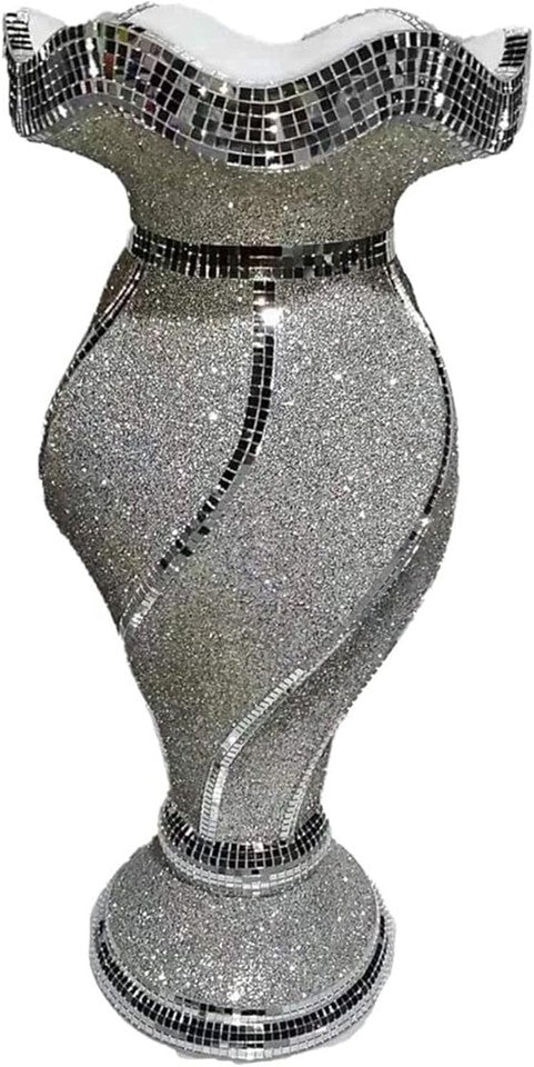 Large silver crushed crystal floor vase