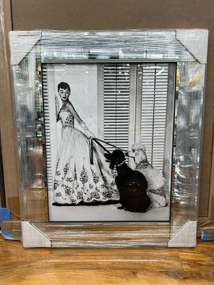 Audrey Hepburn poodles liquid glitter wall art 55x55cm
