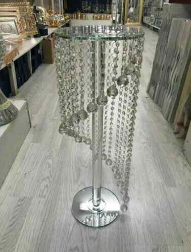 Silver mirrored side table 60cm diamond sparkle