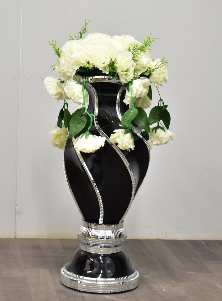 Black crystal mirrored floor vase tall decorative home vase