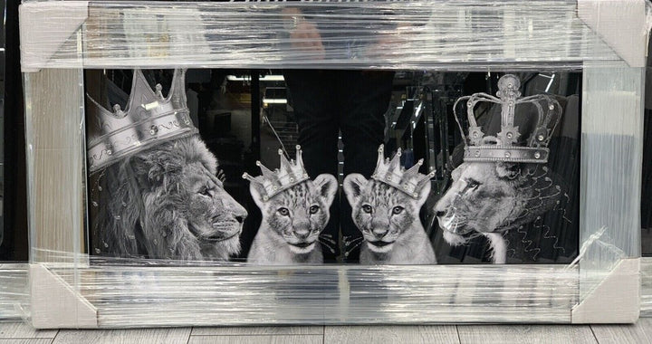 Lion King & Queen chrome liquid art wall frame