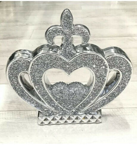 Silver crown ornament crushed diamond decorative shelf sitter