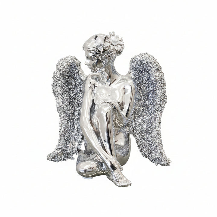 silver crushed diamond angel ornament statue decor