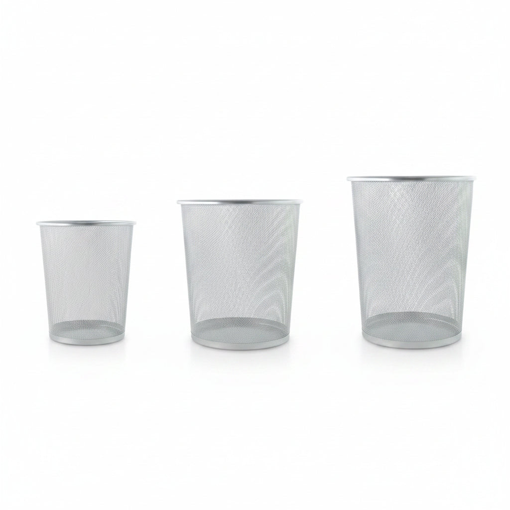 silver mesh storage bin office waste basket