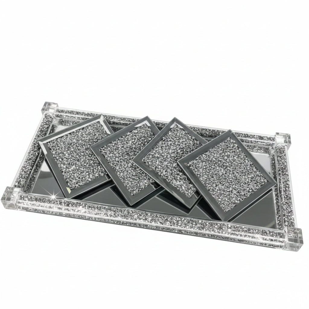 sparkly silver crushed crystal coasters tray