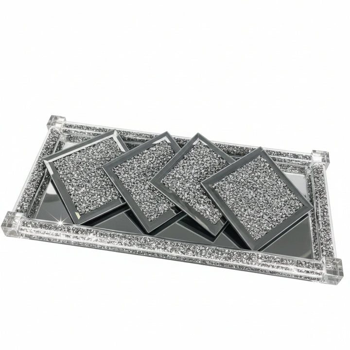 sparkly silver crushed crystal coasters tray
