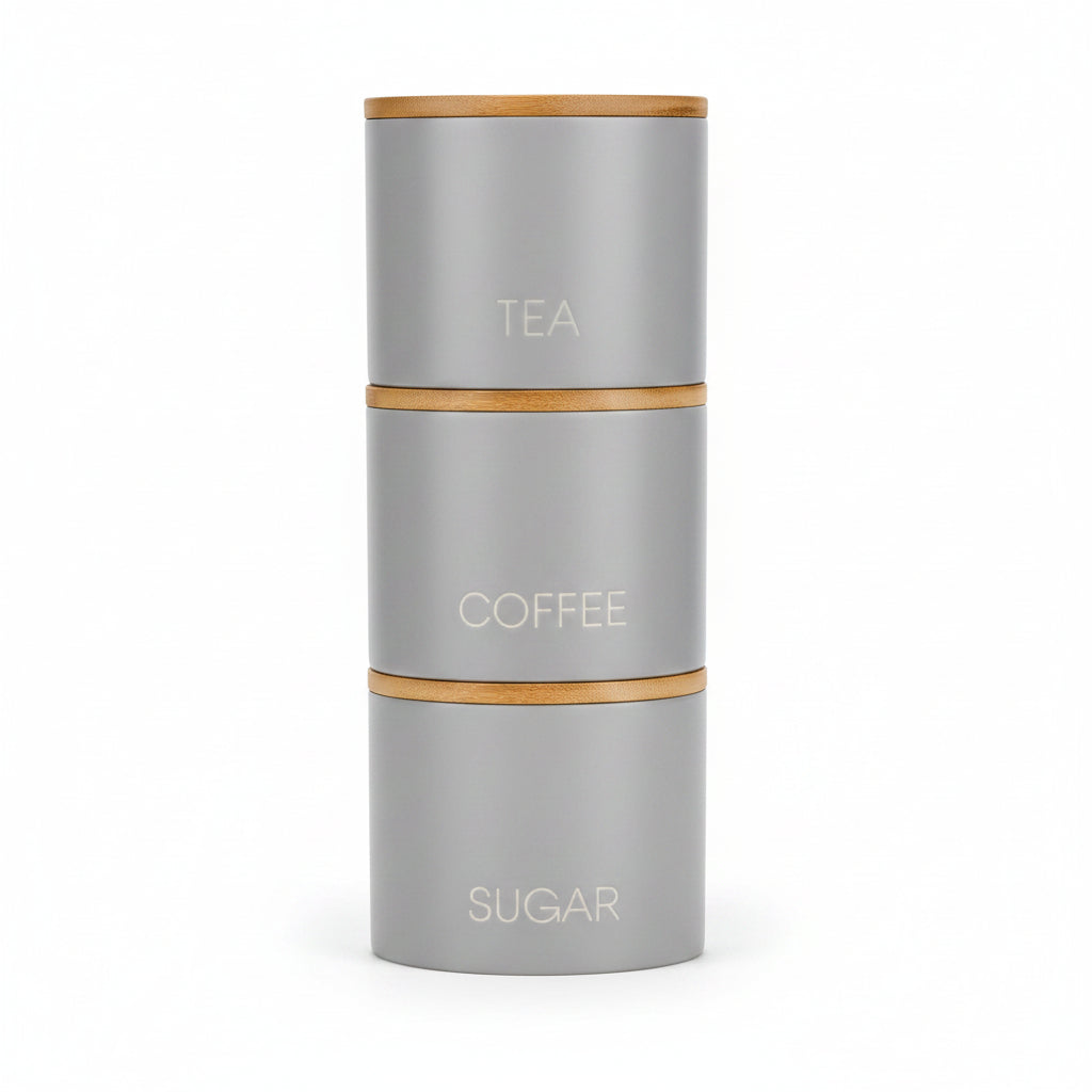 stackable tea coffee sugar ceramic storage jars kitchen counter