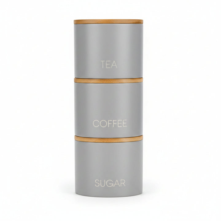 stackable tea coffee sugar ceramic storage jars kitchen counter
